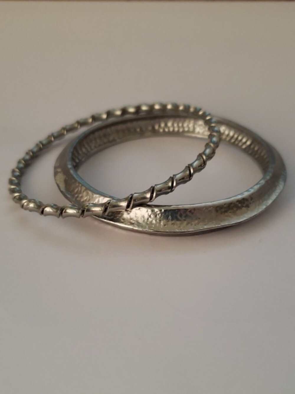 2 Vintage Silver-Tone Solid Ring Bangle Bracelets Stacking